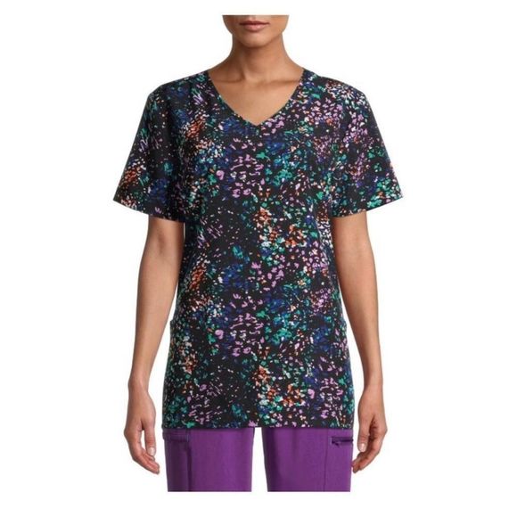 ScrubStar Time for Texture Black Purple Green Scrub Top NEW WITH TAG Size Small - Picture 8 of 8